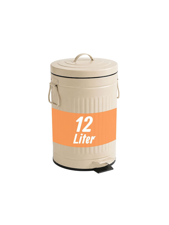 Relaxdays Coș de Gunoi Metalic cu Pedală 12 l Bej