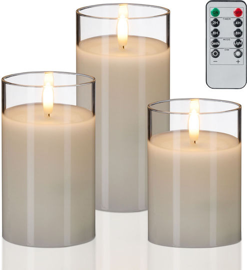 Relaxdays Corpuri de Iluminat Decorative LED Lumânări, 3 Buc., 15x7.5x7.5 cm