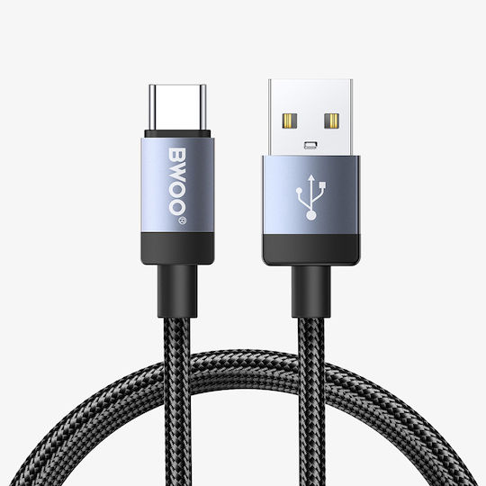 BWOO Bo-x401c Cablu împletit USB-C tată - USB-A 18W Negru 1 m