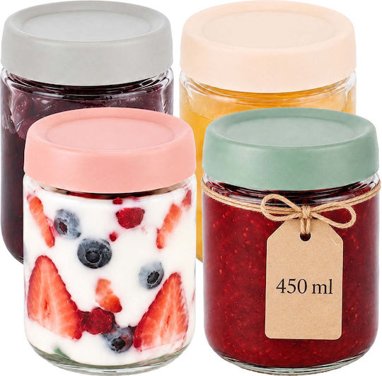 Relaxdays Set de 4 Borcane din Sticlă cu Capac, pentru Utilizare Generală, 450 ml, 4 Bucăți,