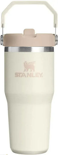 Stanley Iceflo Flip Straw Thermos Bottle BPA Free 410ml Cream with Straw