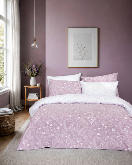 Nima Addict Semi-Double Bed Sheet Set 185x260cm White-Lilac (3pcs)