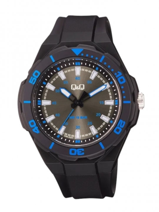 Q&Q Ceas Bărbați 48 mm cu Baterie și Curea din Cauciuc Negru