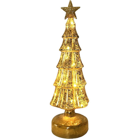 Brad Decorativ de Crăciun din Sticlă, Iluminat, 31,5 cm, Auriu Brad Decorativ de Crăciun din Sticlă, Iluminat, 31,5 cm, Auriu