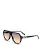 Unisex Sunglasses with Black Horn-Rimmed Frame and Brown Gradient Lens