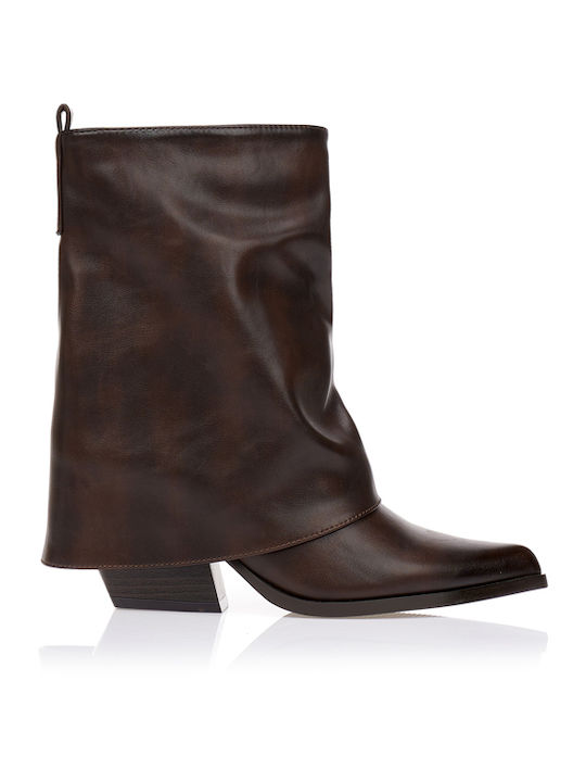 Women's Cowboy Ankle Boots with Medium Heel Brown