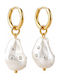 Gold White Pearl Earrings Stainless Steel 40-14