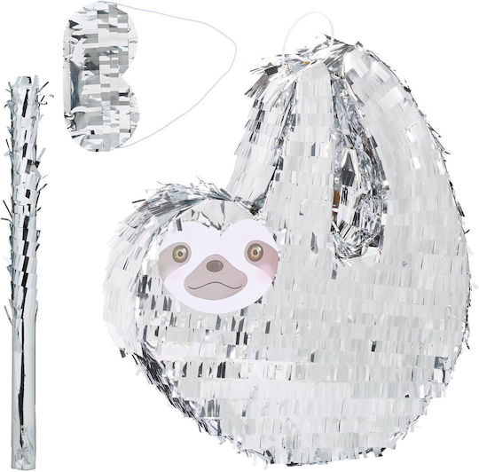 Relaxdays Sloth Piñata Set Silver-gray Mask Bat