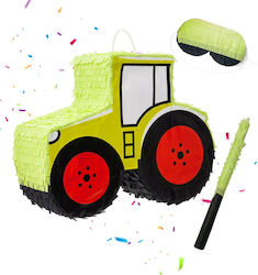 Relaxdays Tractor Piñata Set Mask Stick Gold Re...