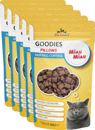 Miau Miau Recompense Crocante Tip Pernuță pentru Pisici Adulte cu Pui pentru Controlul Ghemotoacelor de Blană 60 G