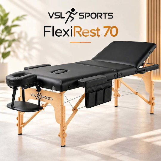 VSL Sports FlexiRest Pat de Fizioterapie Portabil/Pliabil Negru din Lemn 185x70cm
