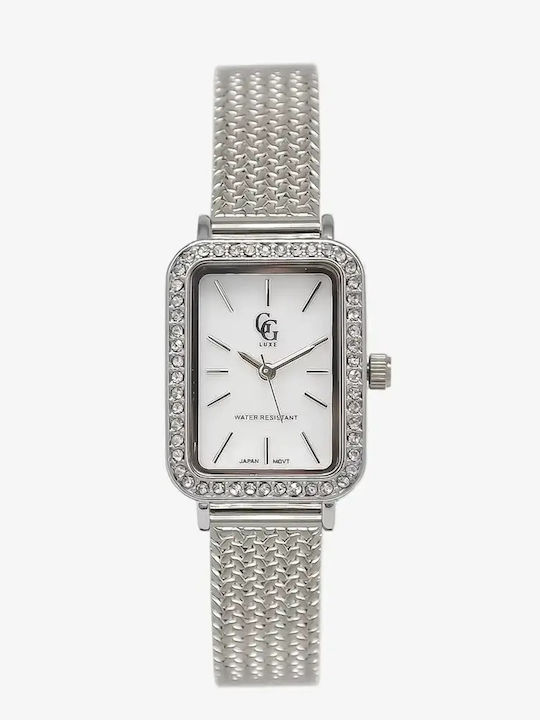 GG Luxe Ceas de Damă 22 mm cu Baterie și Brățară din Oțel Argintiu