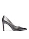 Graue Leder-Pumps mit spitzer Zehenpartie und hohem Absatz