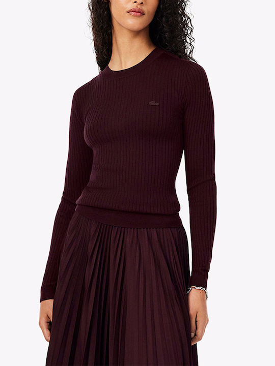 Lacoste Women's Long Sleeve Wool Sweater Bordeux