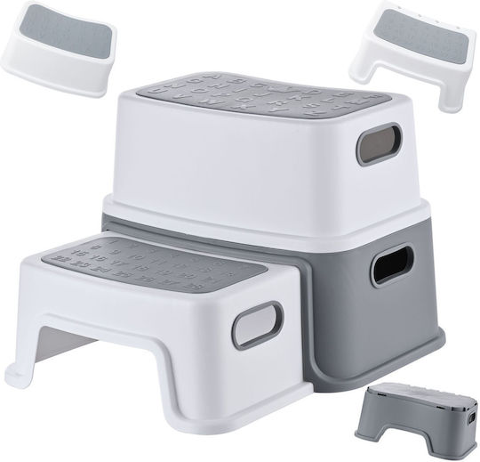 Taburet cu 2 Trepte pentru Copii Relaxdays Gri și Alb 25,5 × 33 × 38,5 Cm