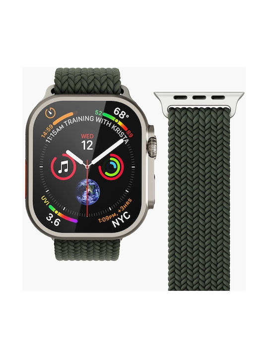 Vonmählen Текстилна каишка Woven Loop за смарт часовник, маслинена, за Apple Watch 44 45 46 49 мм, найлон