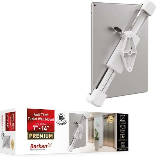 Barkan Wall-Mounted Rotating Tablet Stand 7-14 Lock 360° White