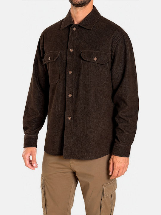 Фланелено Overshirt с Дълъг Ръкав, Стандартна Кройка, Кафяво