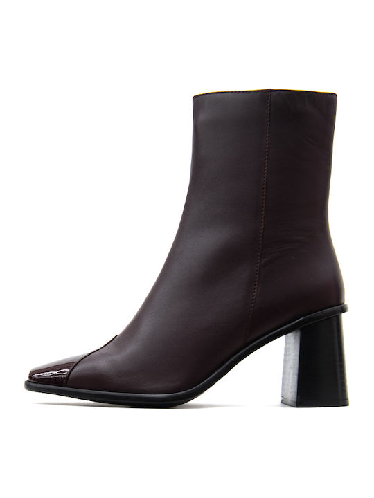 Bordeauxfarbene Damen-Lederstiefeletten