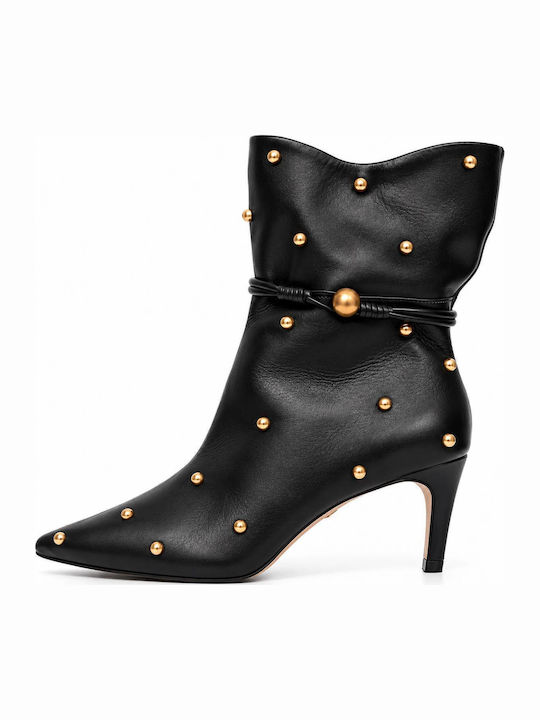 Leather Women's Ankle Boots with Mid Heel Black