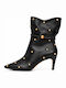 Leather Women's Ankle Boots with Mid Heel Black