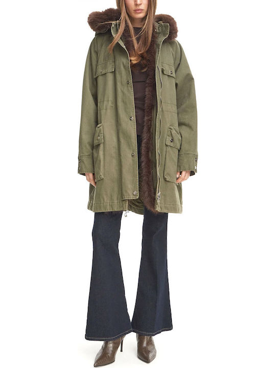 Damenparka für den Winter Olivbraun