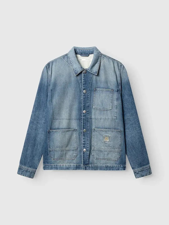 Μακρυμάνικo Τζιν Overshirt σε Κανονική Γραμμή Dark Blue Denim