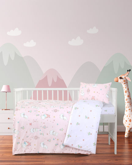 Kocoon Set Babybettlaken aus Baumwolle mit Gummizug Rosa 70x130 cm
