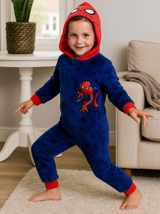 Noxxiez Παιδική Πιτζάμα Ολόσωμη Χειμωνιάτικη Fleece Μπλε