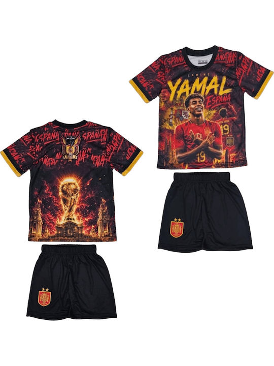 Set de Fotbal pentru Copii Yamal Echipa Națională a Spaniei Ediție Specială Cupa Mondială Negru Roșu Balón De Oro Roșu Negru Unisex pentru Copii Ab314