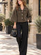 Damenmantel Khaki Oversized mit Knöpfen