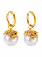Gold Steel Earrings 316L Hoops Grey Pearl 3.4cm E5000