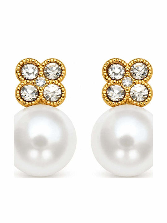 Gold Stainless Steel Earrings 316l Pearl & Zircon 1.6cm E5008