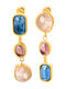 Gold Stainless Steel Earrings 316L Multicolour Stones 3.8cm E5016