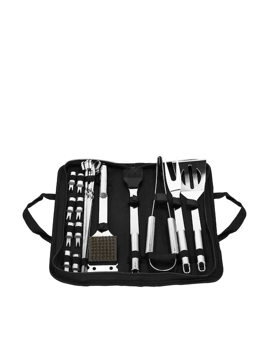 Set de Accesorii pentru Grătar din Oțel Inoxidabil, 20 de Piese, Furculiță, Spatulă, Clește, Perie, Husă de Transport Rezistentă la Căldură Inclusă