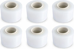 Set de 6 Role Mini de Folie Stretch Manuală pentru Ambalarea Înfășurarea și Fixarea Produselor, Utilizare în Depozit și Transport, 12,5 Cm, 0,38 Kg per Rolă, Transparentă
