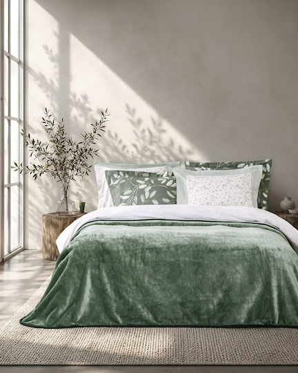 Nima Coperta Velour Half-Double Blanket 180x220cm Forest Green