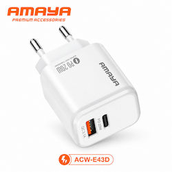 Amaya Зарядно Устройство Без Кабел с USB-A Порт и USB-C Порт 20W Power Delivery Бяло (ACW-E43D) Amaya Зарядно Устройство Без Кабел с USB-A Порт и USB-C Порт 20W Power Delivery Бяло (ACW-E43D)