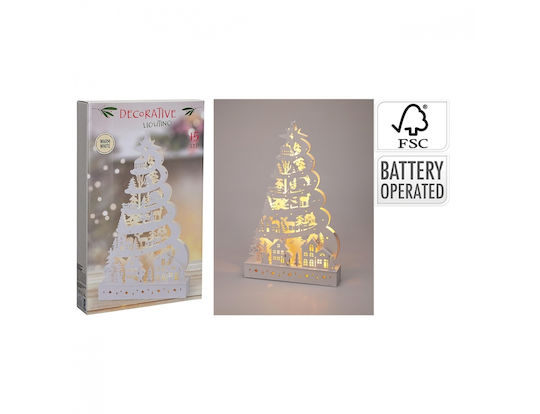 Illuminated Wooden Christmas Decorative Tree Battery-Powered Adorned White