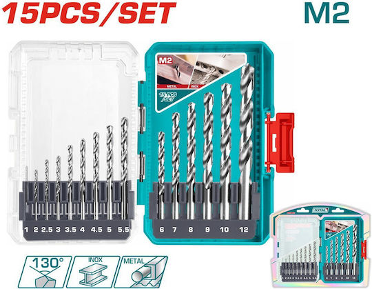 Total 15-Teiliges HSS-Bohrerset für Metall