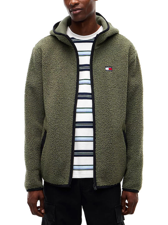 Tommy Hilfiger Jachetă Bărbătească din Fleece cu Glugă Kaki