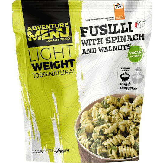 Adventure Menu Freeze-dried Meal Spinach Walnut Pasta Fusilli Large Portion 158 G