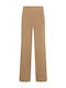 Pantaloni Largi de Damă cu Elastic Culoarea Cămilei