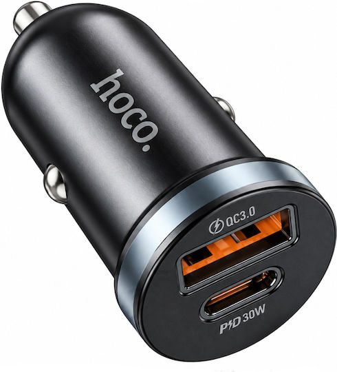 Hoco Exclusive Φορτιστής Αυτοκινήτου Hoco Lightweight 30w Usb-c Pd30w + Usb-a 18w Qc3.0a Μαύρος Dz19 Scenery
