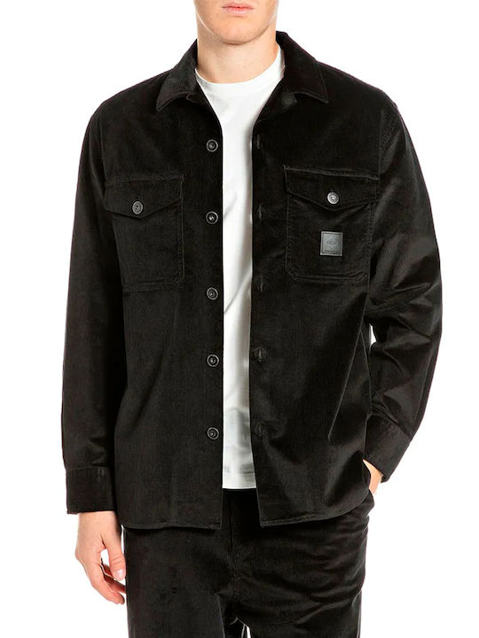 Replay Long Sleeve Corduroy Overshirt in Regular Fit Black