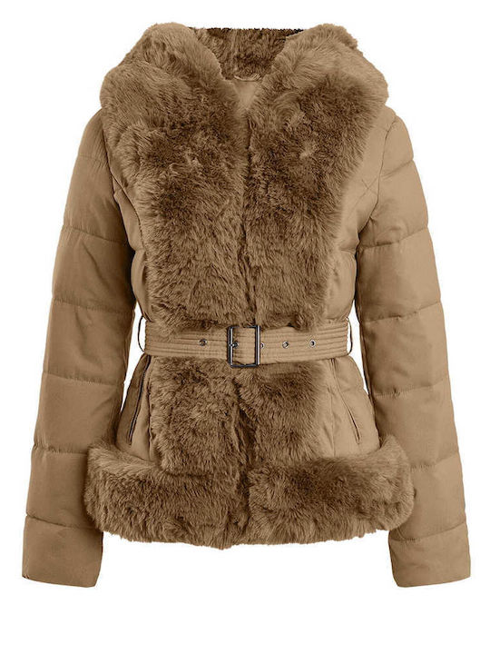 Celestino Damen-Steppjacke mit Kunstfell Braun