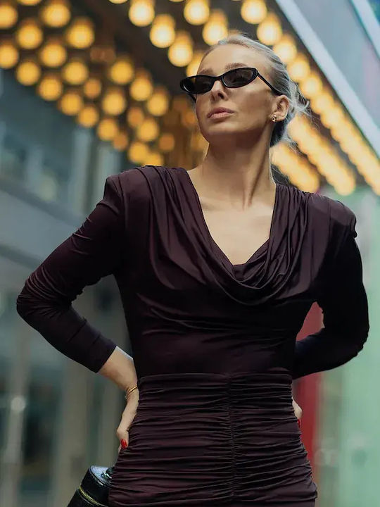 Rochie de Seară Maxi Drapată Chocolat