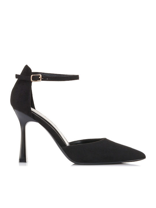 Pantofi Stiletto Suede Ascuțiți cu Bareta Negri