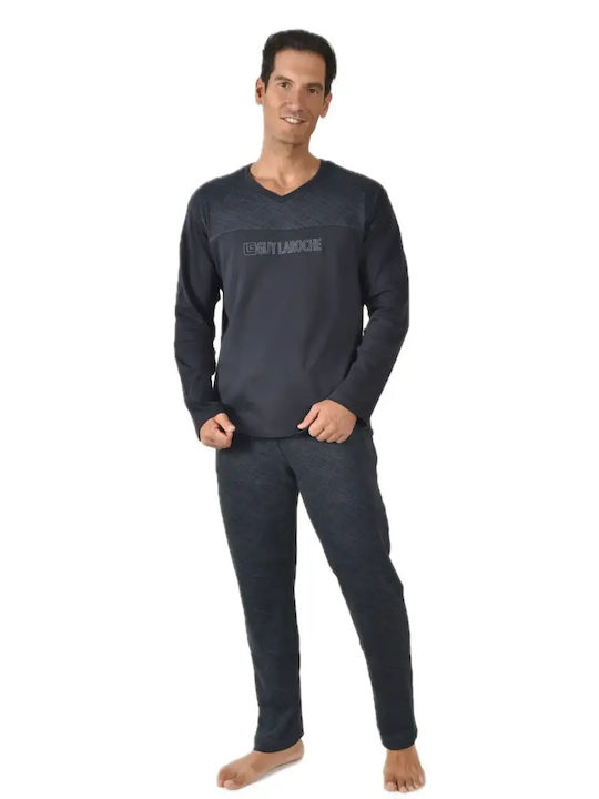 Guy Laroche Pijama Bărbătească de Iarnă din Bumbac Neagră