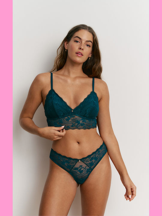 Promise Lace Bralette Underwear Set with Brazilian Bottom Green